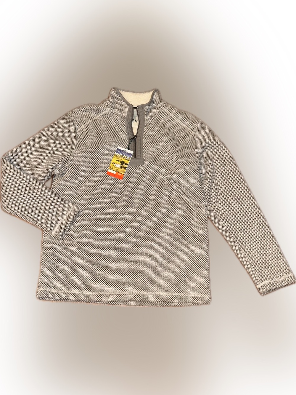 NWT Orvis Brighton Quarter Zip Gray Preppy Layering Sweater Sherpa Lined M